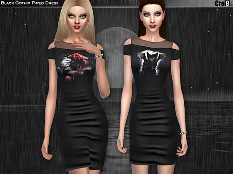 Black Gothic Piped Dress The Sims 4 Catalog