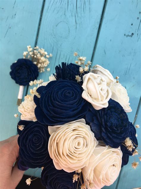 Whimsical Collection Wood Flower Bouquet Customizable Navy Etsy