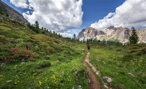 Hiker Exploring The Dolomites Landscape Image Free Stock Photo