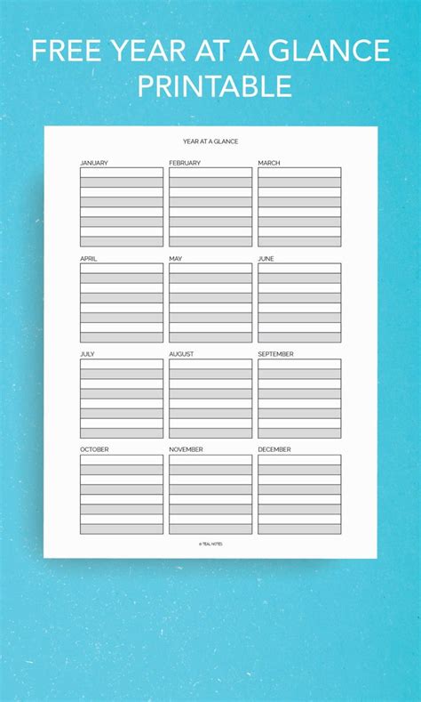 Free Year At A Glance Printable World Of Printables Riset