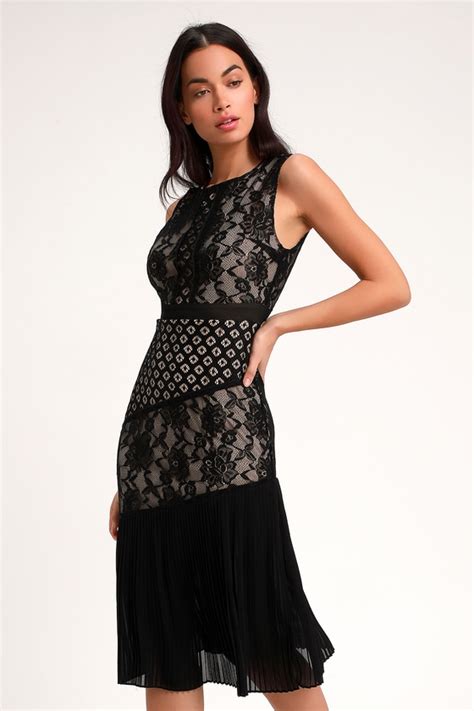 Classic Black Dress Lace Dress Midi Dress Pleated Dress Lulus