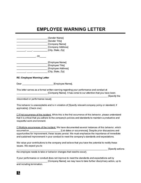 Free Employee Warning Notice Template Pdf And Word