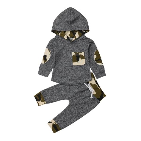 Baby Boy Camouflage Long Sleeve Newborn Infant Hooded Tops Pants