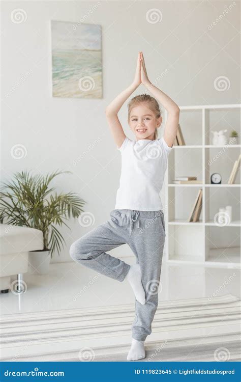 Beautiful Little Child Practicing Yoga Stock Image Image Of Smile