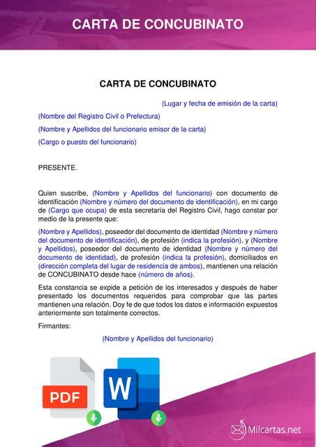 Carta De Concubinato Ejemplo Udocz