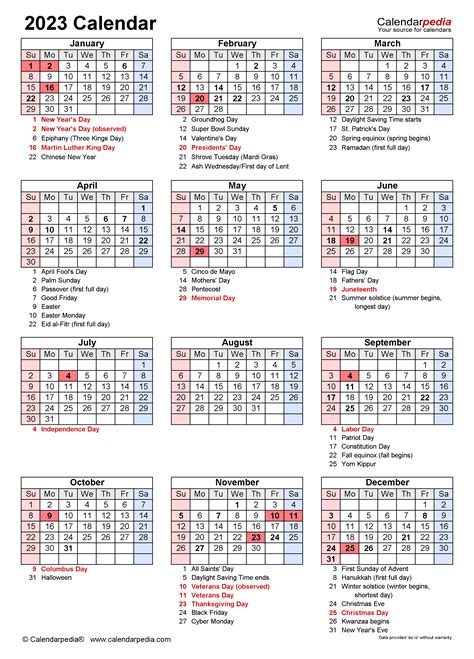 2023 Calendar With Federal Holidays Printable