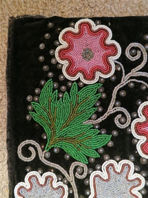 Lovely Fine Floral Design Beaded Black Velvet Cloth Woodland Ojibwe