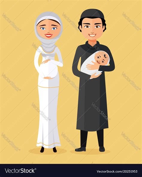 Muslim Parents With A Newborn Baby Happy Vector Image