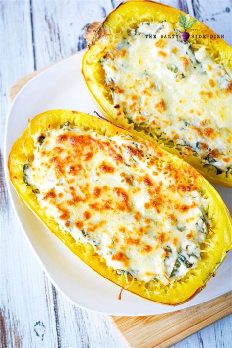 Spaghetti Squash Boats Stuffed With Cream Cheese And Spinach