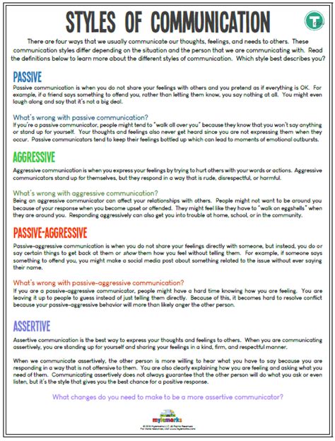 Communication Worksheets For Teenagers Effective