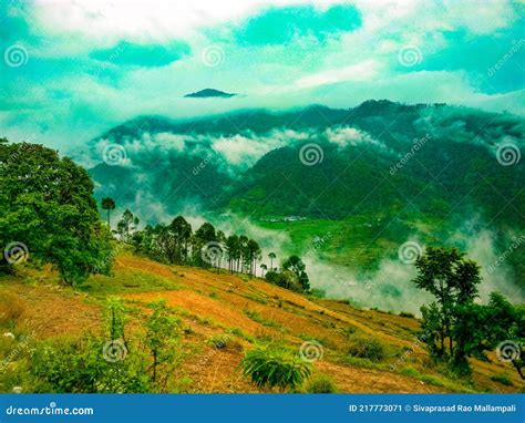 Clouds Passes Through Paddy Fields In Himalayas In Winter Uttarakhand