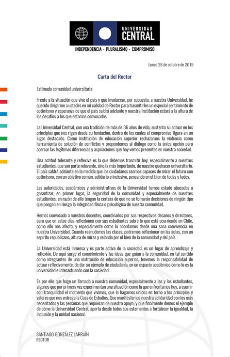 Carta Del Rector A La Comunidad Universidad Central De Chile