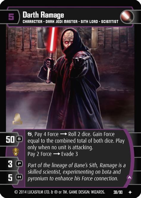 Product comes in a pretty sturdy cardboard container though probably not recommended for long term storage. Darth Ramage (A) Card - Star Wars Trading Card Game