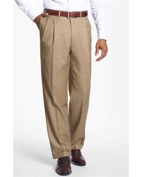 Santorelli Luxury Serge Double Pleated Wool Trousers In Brown For Men