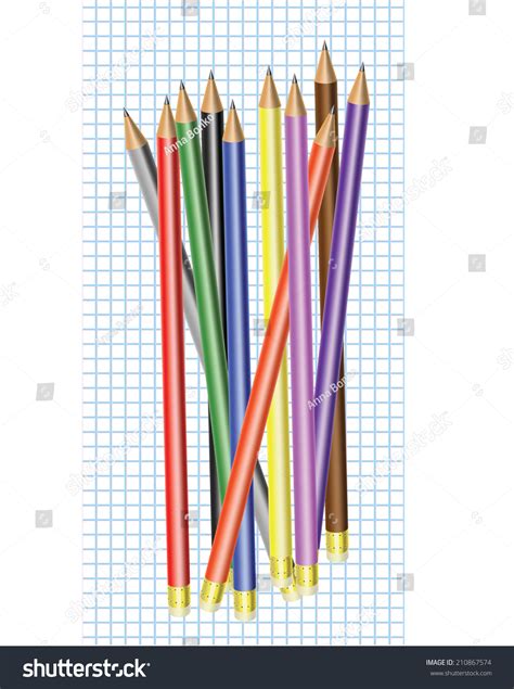Differently Colored Pencils Eraser On Graph Stock Vector Royalty Free