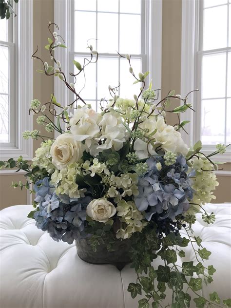 blue hydrangea floral arrangement etsy hydrangea arrangements silk