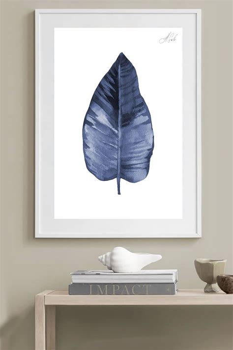 Blue Plant Leaf Tropical Foliages Print Blue Painting Etsy In