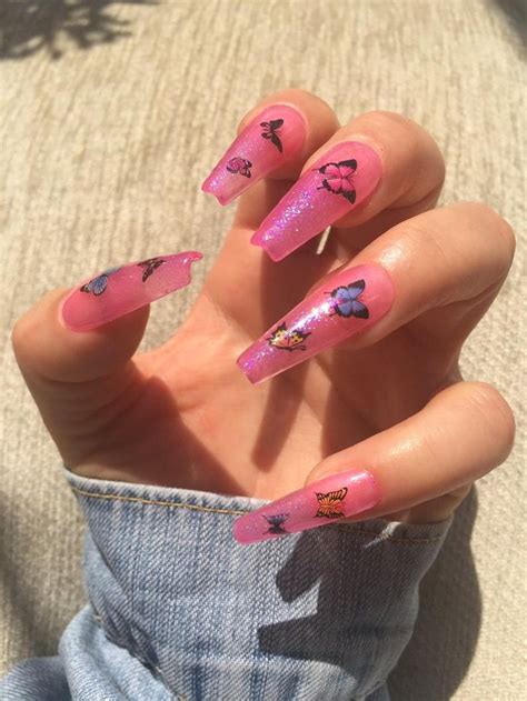Butterflies Jellies Nails Faux Nails Glue On Nails Pink Etsy Glue