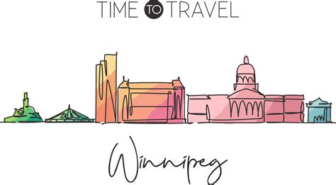 One Continuous Line Drawing Winnipeg City Skyline Canada Beautiful