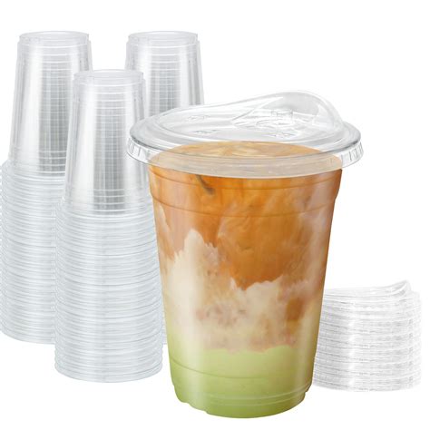 Indulward 16 Oz Clear Cups With Strawless Sip Lids 50 Sets Iced Coffee Cups With Lids