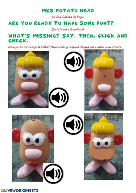 Parts Of The Head Mrs Potato Head Interactive Worksheet Potato