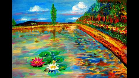 Painting Landscape Water Lilies Contemporary Impressionist Acrylic By