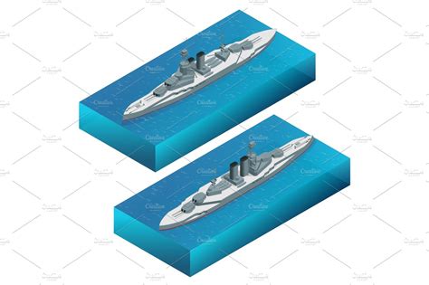 Isometric Military dreadnought warship vector illustration. Navy ...