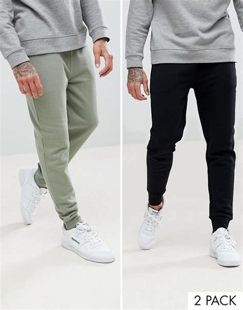 Asos Skinny Joggers 2 Pack Greenblack Save Asos