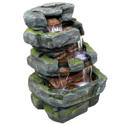 Sunnydaze Tiered Stone Waterfall Outdoor Water Fountain Feature With