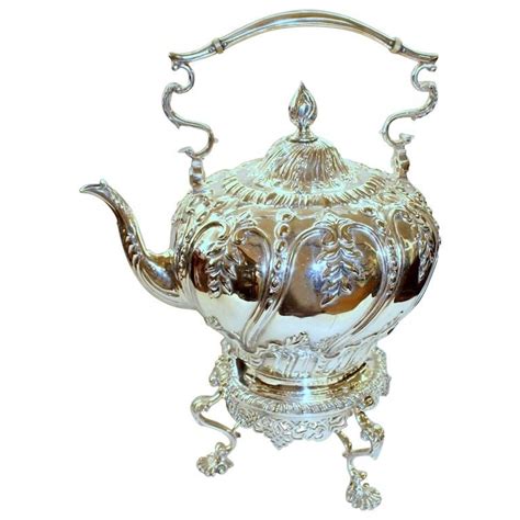 Antique English Hand Chased Sheffield Silver Plate Rococo Style Kettle
