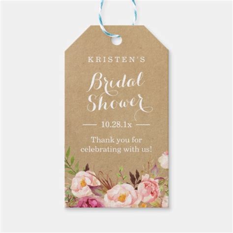 Rustic Floral Kraft Bridal Shower Thank You T Tags Uk