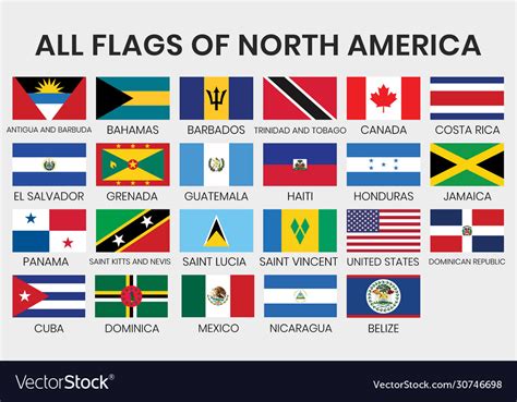 Flags All North America Countries Royalty Free Vector Image