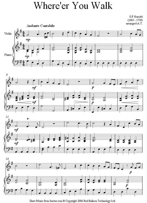 Browse all anime clarinet sheet music. Handel - Where er you walk sheet music for Violin - 8notes.com