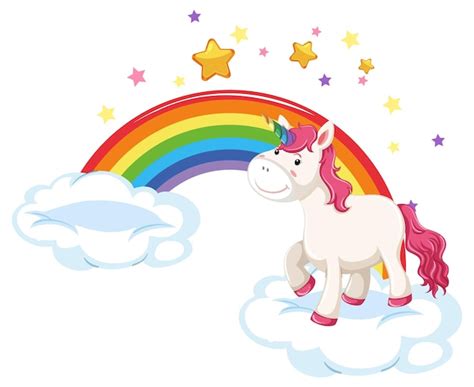 Free Vector Pink Unicorn Standing On A Cloud With Rainbow