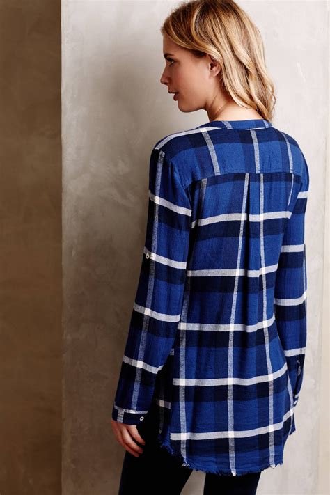 Pintucked Flannel Tunic Women Shirt Design Flannel Tunic Blouse Outfit