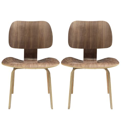 Modern Contemporary Kitchen Wood Dining Chairs Set Of Two Walnut