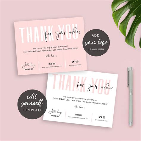 Templates Pink Wish Thank You Card Template For Business Owners