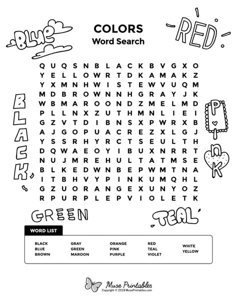 Colors Word Search Free Printable For Kids Artofit