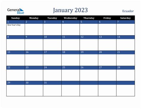 January 2023 Calendar With Ecuador Holidays