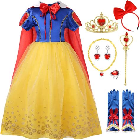 Yogly Girls Snow White Costume With Long Tulle Cape Fancy Dress Up