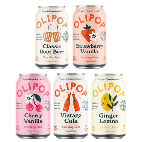 Olipop 5 Flavor Soda Variety Pack Healthy Soda Sampler Prebiotic Soft Drinks
