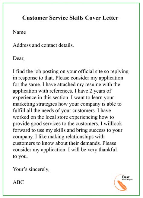 Sample Cover Letter Template For Customer Service Pdf And Doc