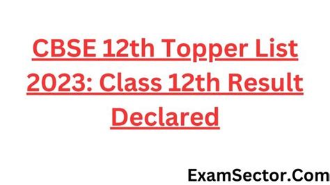 Cbse Class 12th Toppers List 2023
