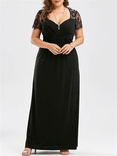 Plus Size Empire Waist Lace Panel Dress Black 2xl Plus Size Lace