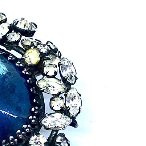 Vintage Blue Brooch Pendant Blue Cabochon Crystals Sterling Etsy