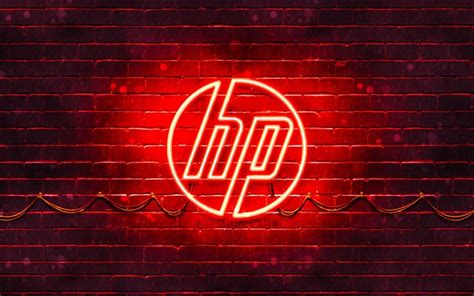 Download Wallpapers Hp Red Logo 4k Red Brickwall