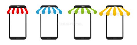 Smartphone Mockup With Colourful Store Awning Set Stock Illustration