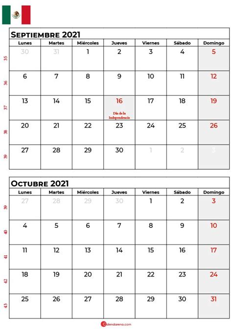 Calendario Septiembre Octubre 2021 Mexico In 2021