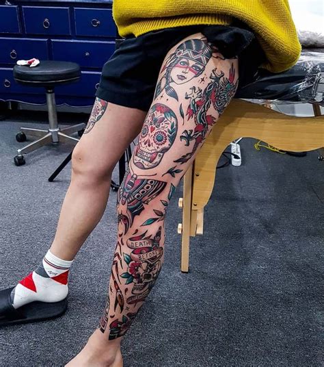 Traditional Leg Sleeve Tattoo Hudinitattooer Traditional Tattoo Leg