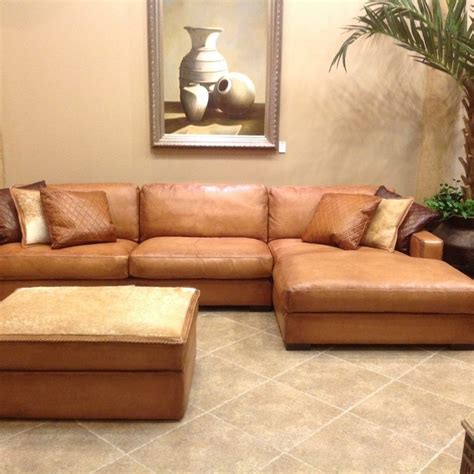 Deep seat leather sectional sofa